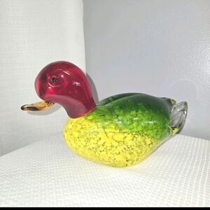 Art Glass Duck Figurine Handblown Bird 11x5.5" Hunting Cabin Lodge Colorful